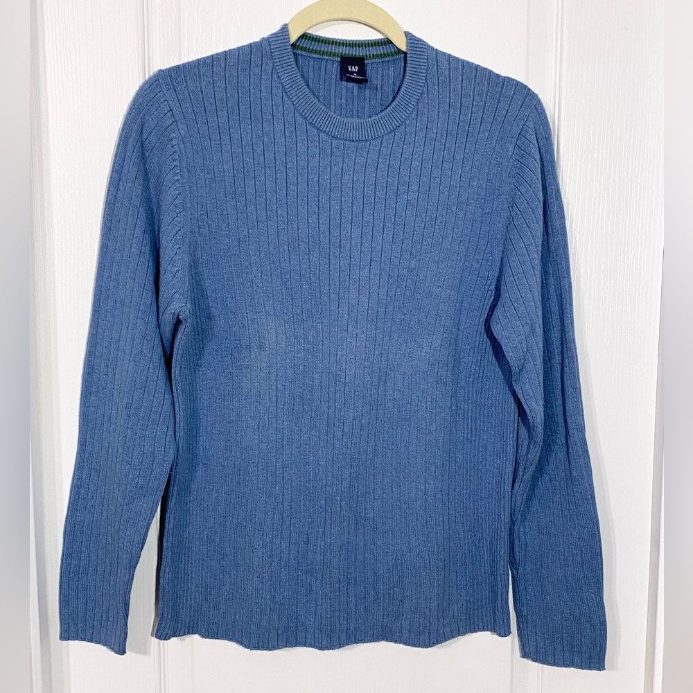 90s Gap Ribbed Cotton Knit Sweater HONG KONG MADE Vintage Lt. Blue Men’s Medium